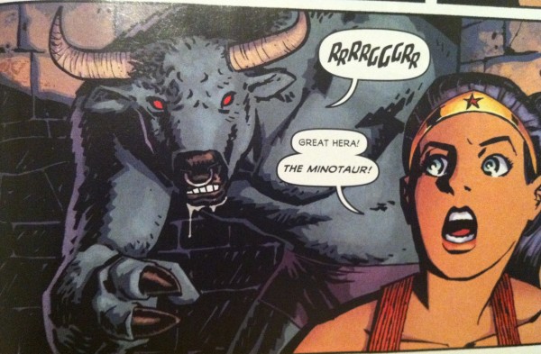 Wonder Woman vs Minotaur Fighting a Minotaur