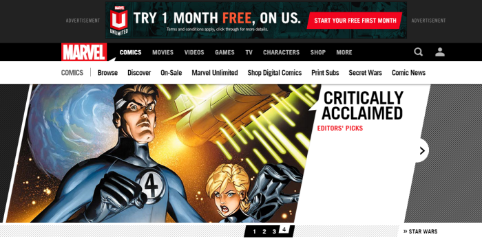 Marvel Unlimited home page