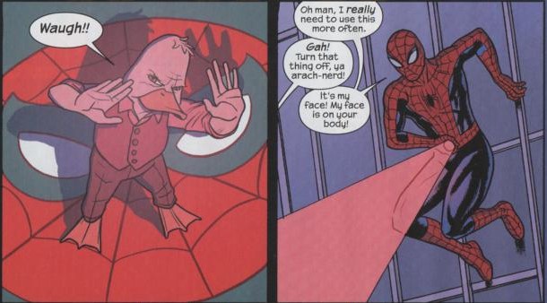 Great power and responsibility nothing! Somehow the duck seems more mature. (Is it the pants?)