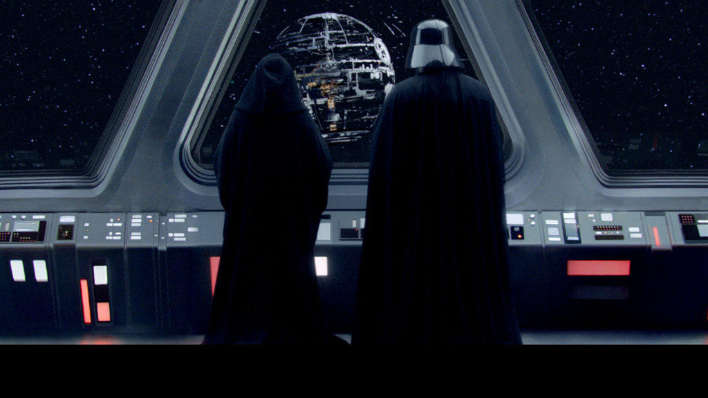 Darth Vader and Emperor stare at Death Star