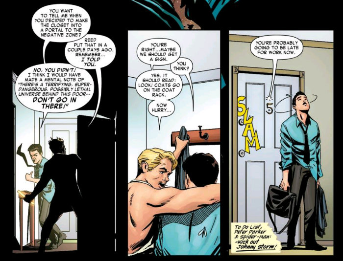 Human Torch and Spider-Man in a shared apartment