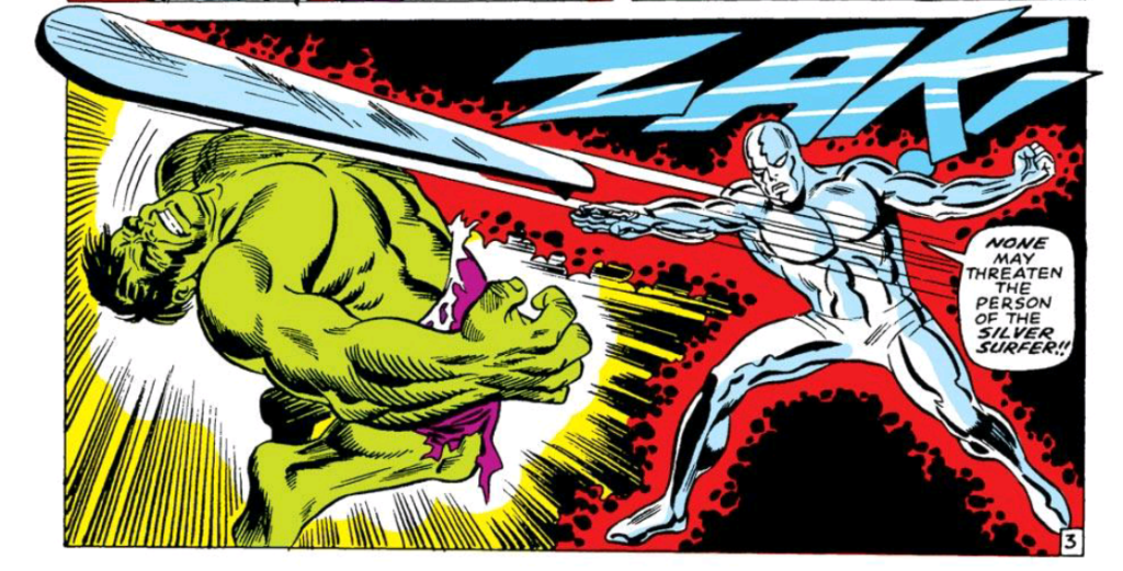 Silver Surfer beats up the Hulk