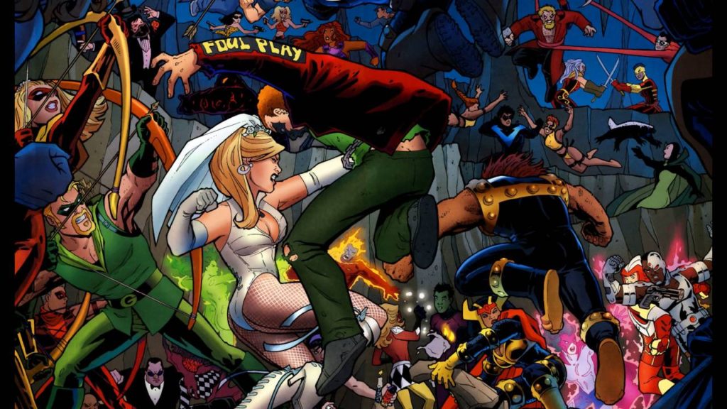 The wedding of black canary and green arrow in DC Comics