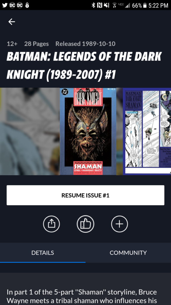 comics included in the DC Universe streaming app such as Batman: Legends of the Dark Knight #1