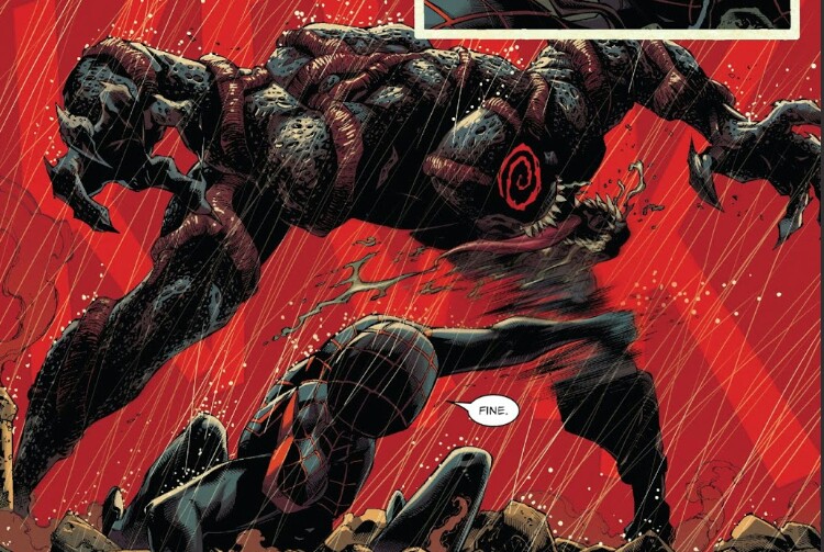 Miles Morales vs Venom in the comic written by Donny Cates and Ryan Stegman