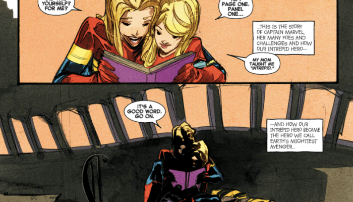 Carol Danvers and Kit read a story