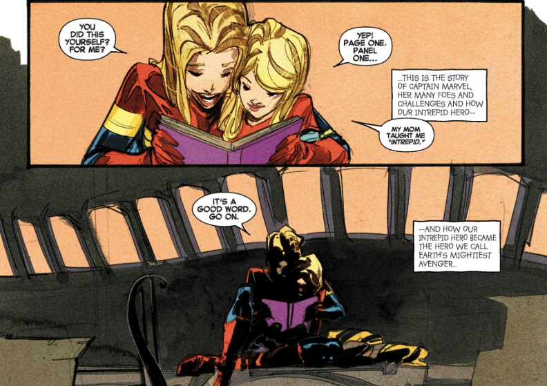 Carol Danvers and Kit read a story