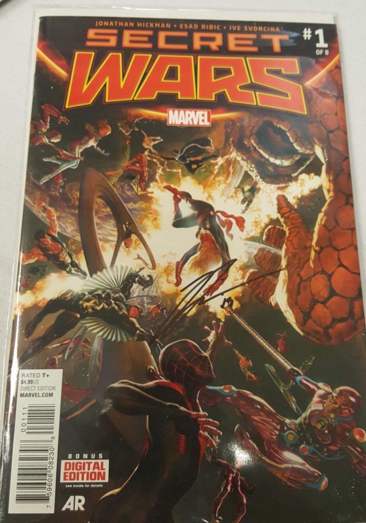 A Jonathan Hickman signature on Marvels Secret Wars 1